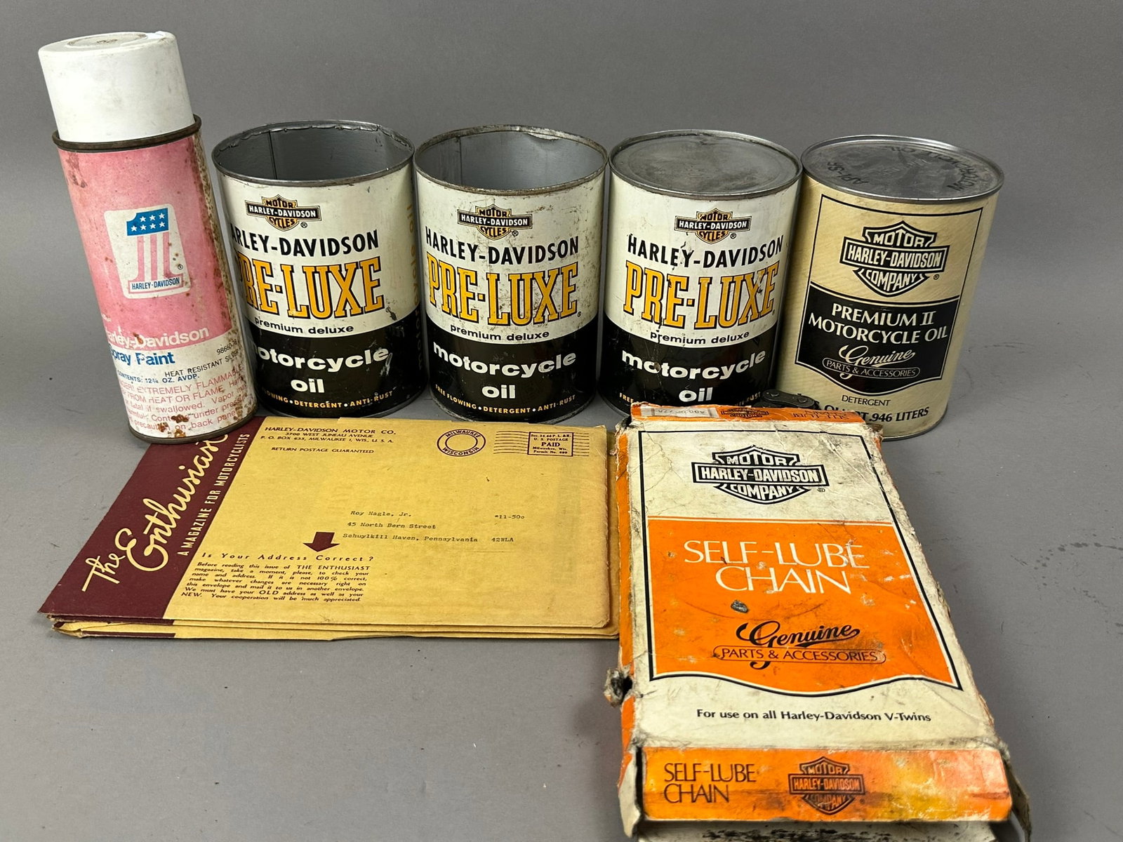 Harley Davidson Lot 7 Pre-Luxe Quart Cans Spray Can & Self Lube Chain (1 of 6)