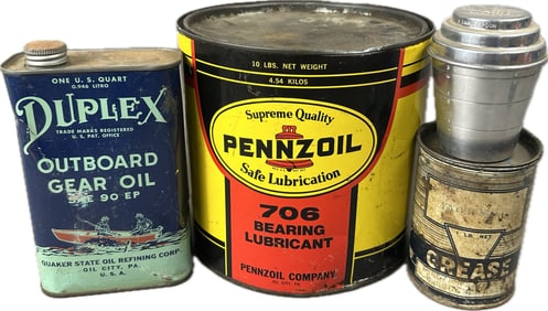 Lot 4 Cans Duplex Outboard Gear Quart Pennzoil 10lb Grease Marathon Drink Shaker