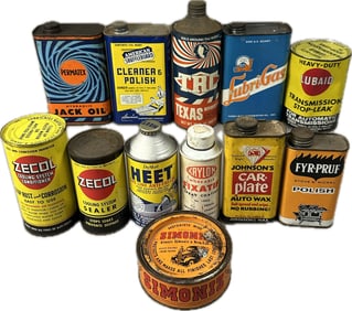 Lot 12 Automotive Cans Simoniz Lubri-Gas Zecol Heet Permatex & More