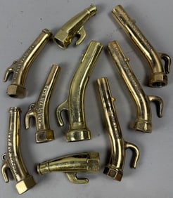 9 Antique Solid Brass Polished Varying Gas Pump Nozzles