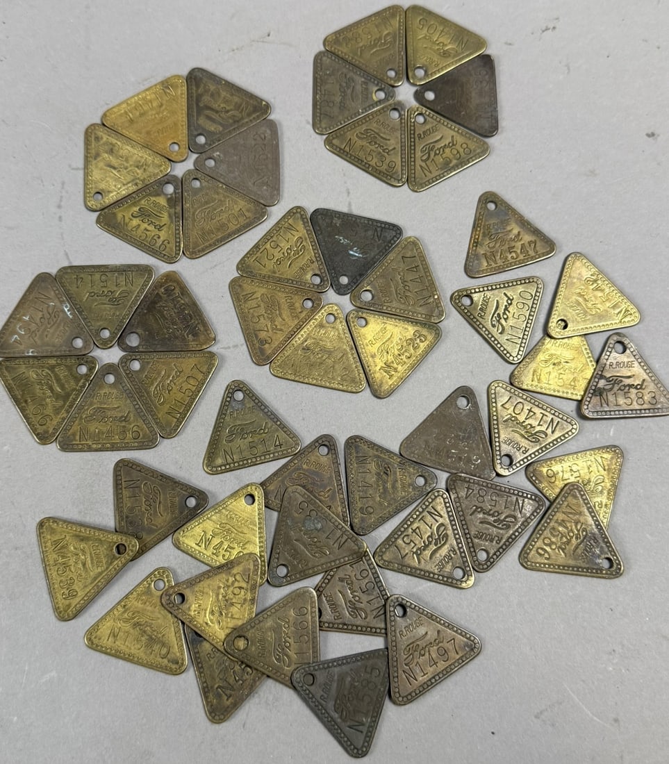 Ford Rouge River Lot 50 Antique 1920s Brass Tool Check Tags (1 of 7)