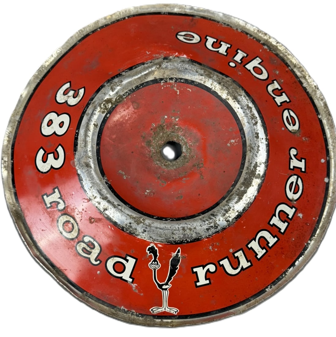 1968-70 Plymouth Road Runner 383 Engine Original Air Cleaner Metal Cover: 10.25" diameter - great orginal road runner piece for the shelf.
