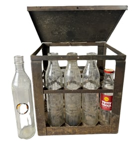 Original Shell Embossed 1920s Bottles & Metal Carrier