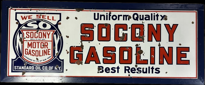 Socony Gasoline 10' Standard Oil Co NY SSP Porcelain Sign