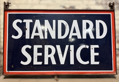 Standard Sevice DSP 5'x3' Porcelain Service Station Sign w/ Original Ring