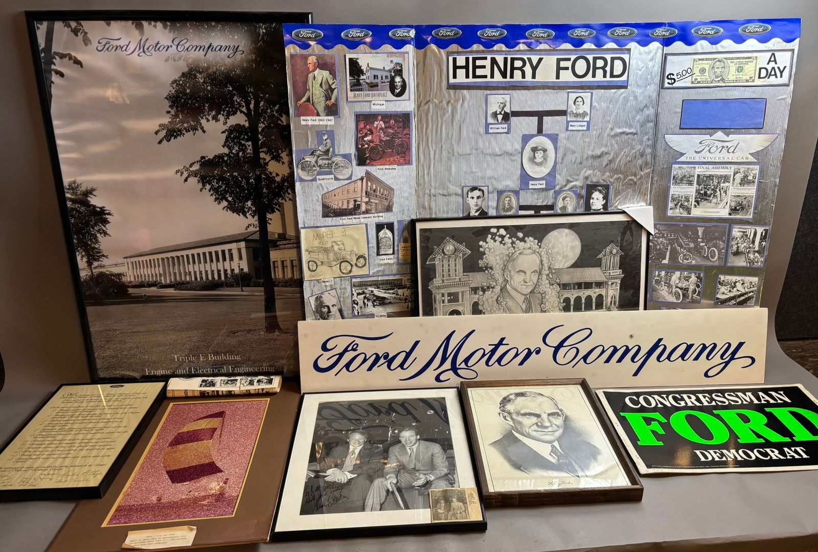 Ford Motor Co Framed Lot Edsel & Clay Signed Photograph Henry Ford Print & More (1 of 19)