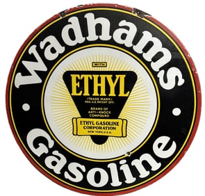 Wadhams Gasoline Ethyl 1920s DSP Porcelain 42" Sign