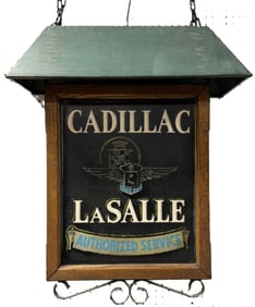 Rare Cadillac LaSalle Authorized Service Double Sided Tin Sign w/ Lighted Hood