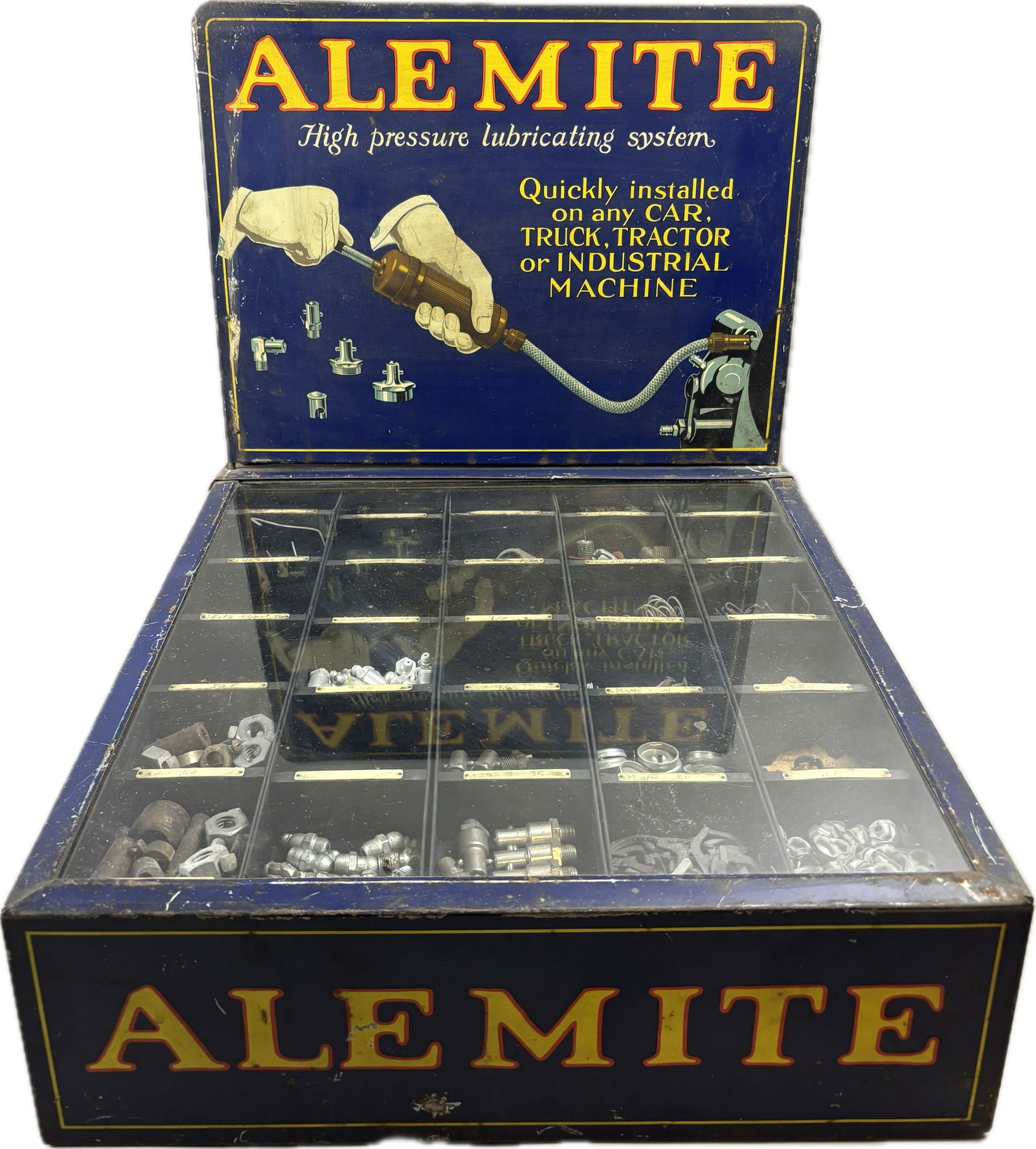 Alemite High Pressure Lubricating System Metal Advertising Store Display Cabinet (1 of 20)