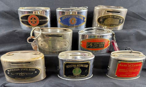 Lot 8 30s-40s Michigan Savings Coin Banks Howell Lansing Saginaw