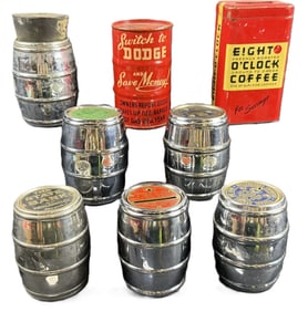 Lot 8 Collectible 40s-50s Dodge & Michigan Bank Barrel Coin Banks