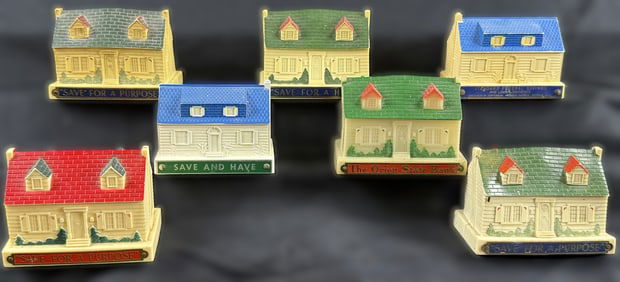 Lot 7 50s House Shaped Michigan Savings Coin Banks