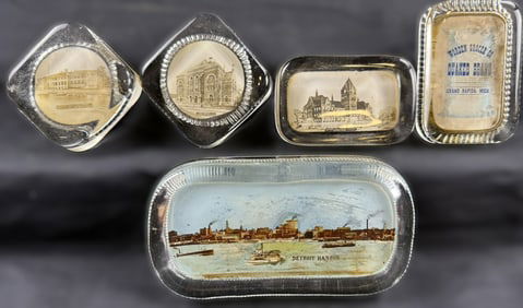 Antique Lot 6 1900s Michigan Advertising Paper Weights Detroit Harbor & Belle Isle Casino