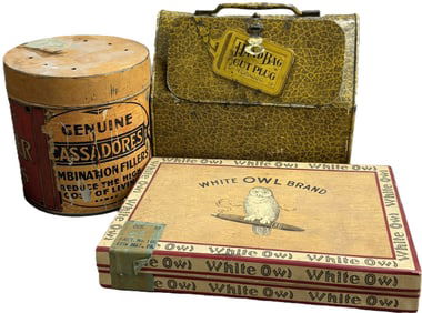 Lot 3 Tobacco Cans & Boxes Hand Bag Cut Plug Cassadores White Owl