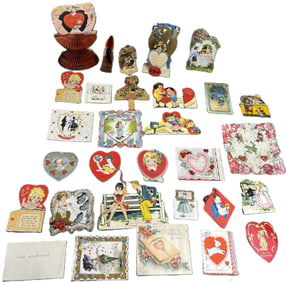 Antique Lot 30 Victorian Era Valentines Day Cards & Embossed Diecuts
