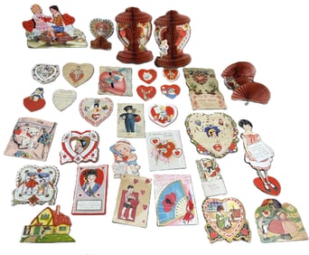 Antique Lot 32 Victorian Era Valentines Day Cards & Embossed Diecuts