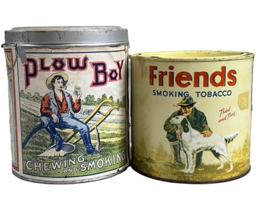 Pair Plow Boy & Friends Plow Boy Smoking Tobacco Cans Cannister