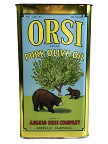 Orsi Olive Oil 1 Gallon Metal Can Roseville California w/ Bear Graphics