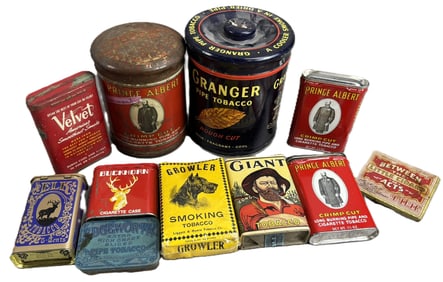 Tobacco Lot 11 Cans Tins Bags Velvet Growler Giant Elk Price Albert