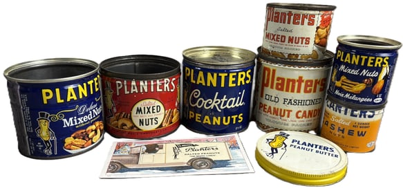 Planters Peanuts & Mixed Nuts 40s 50s Lot 7 Cans Lids & Blotter