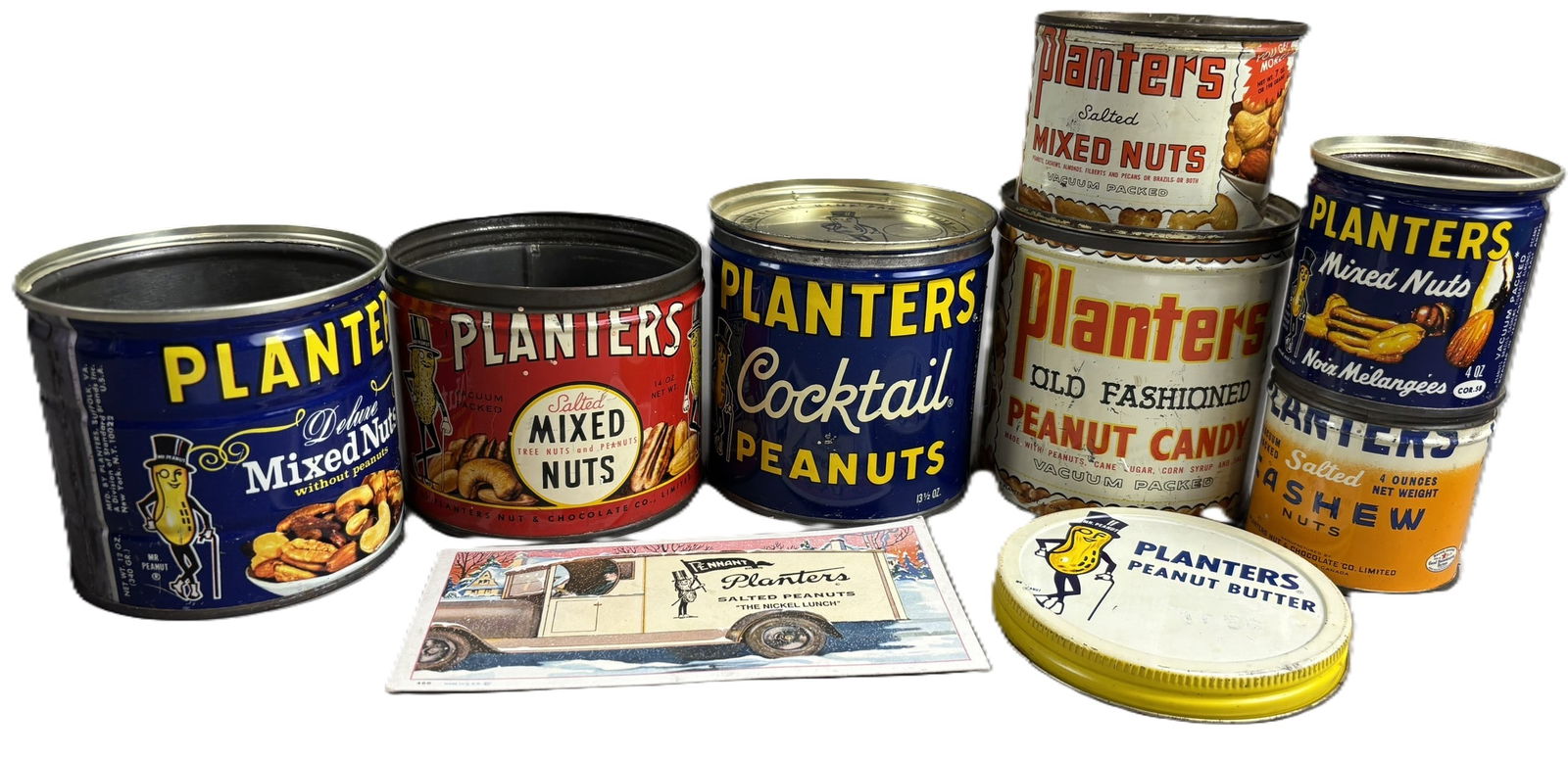 Planters Peanuts & Mixed Nuts 40s 50s Lot 7 Cans Lids & Blotter (1 of 12)