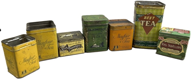 Antique Tea Tin Lot 7 Early 1900s Mayfair Best Ring Travellers & Grandmothers