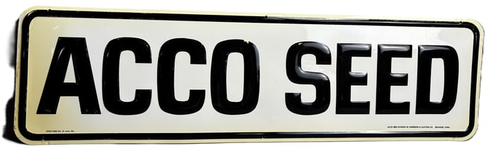 ACCO Seed Tin Embossed NOS 1960s Farm Advertising Sign