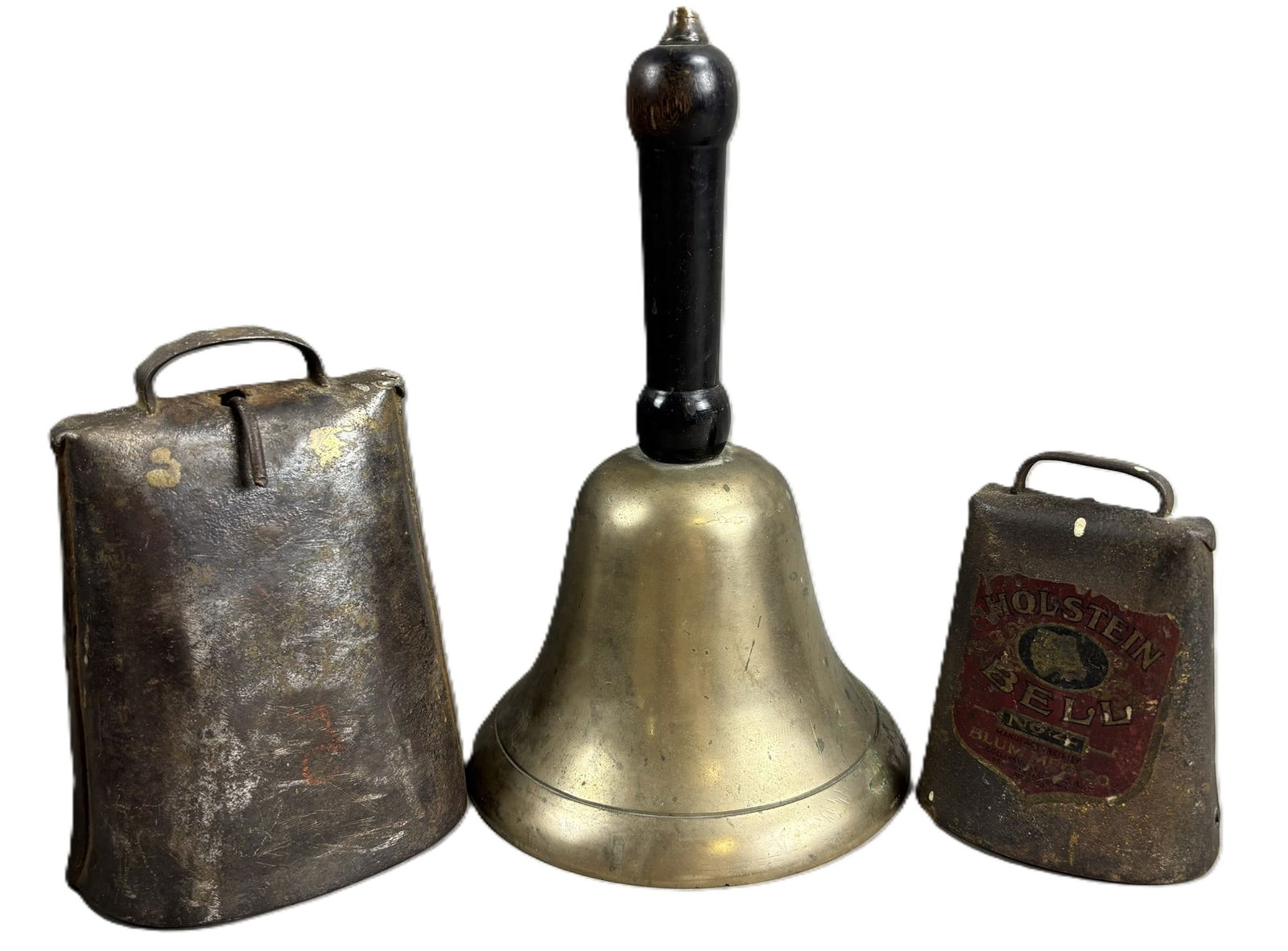 Antique Brass School Principal & Holstein Cow Marked Advertising Bell (1 of 12)