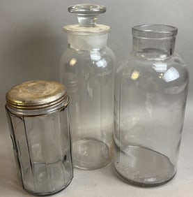 Antique Lot 3 Original Apothecary Jars & Lidded Cannister