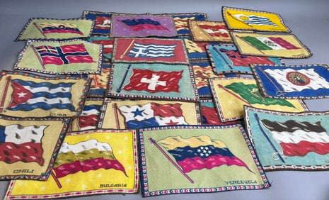 Lot 25 Antique Early 1900s Foreign Country Tobacco Felt Pennants