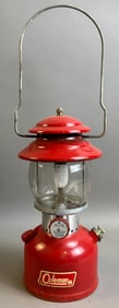 1971 Red Coleman 200A Single Mantle Lantern & Pyrex Globe