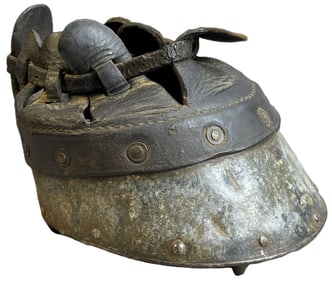 Antique 19th Century Horse Hoof Medication Boot Cast Iron & Leather