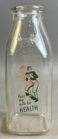 Pass The Milk For Health Lewiston PA Football Player Glass Bottle