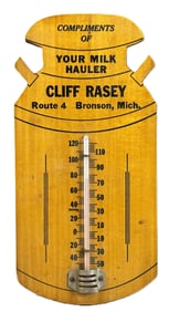 Cliff Rasey Your Milk Hauler Route 4 Bronson Michigan 30s Wooden Thermometer