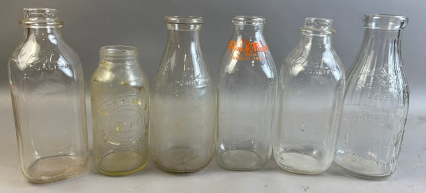 Lot 6 Glass Milk Bottles Horlicks Twin Pine Sealtest Bordens