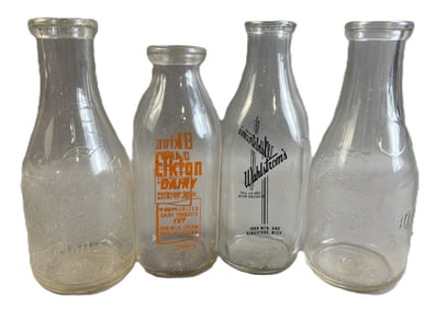 Lot 4 Glass Milk Bottles Elkton Dairy Wahlstrom's Kingsford Michigan Davidson's