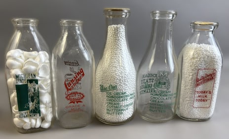 Lot 5 Glass Lansing Dairy Milk Bottles 3 Michigan State College Creamery