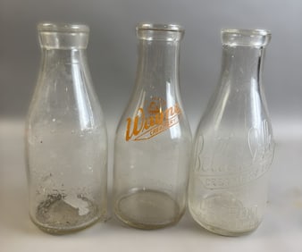 Lot 3 Wayne Dairy & Belle Isle Creamery Embossed Milk Bottle Detroit