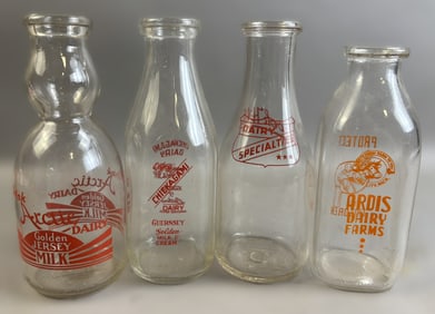 Lot 4 Arctic Golden Jersey Chickagami Ardis Dairy Farms Milk Bottles