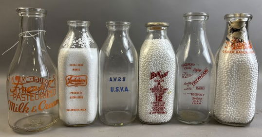 Lot 6 Milk Bottles Lockshore Kalamazoo USVA Klempel's Dairy Grand Haven Michigan
