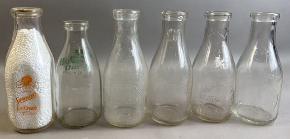Lot 6 Milk Bottles Holt Dairy Homer Moore Charlotte Snow Ice Cream Glass Bottles