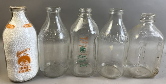 Lot 5 Milk Bottles Charlotte Home Dairy Independent Monroe