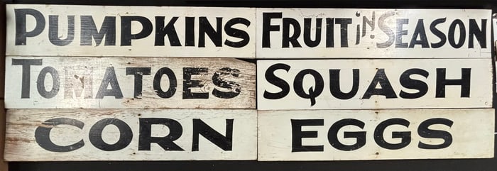 Antique Lot 6 Original Hand Painted Pumpkin Tomatos Corn Squash Fruit In Season Eggs Signs
