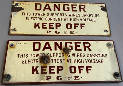 Lot 3 DANGER Keep Off P.G. & E. SSP Porcelain High Voltage Ca. 20s-30s Sign