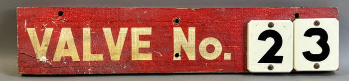 Valve No 23 Original Wood Painted Sign w/ Porcelain Numbers