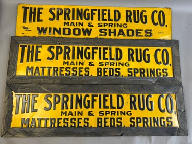 Antique Lot 3 Springfield Rug Co Window Shades Mattresses Beds Springs Embossed Signs