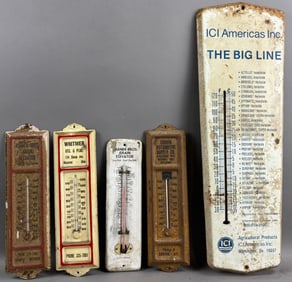 Lot 5 Metal Advertising Thermometers Grain Feed Mill Automotive & Fertilizer