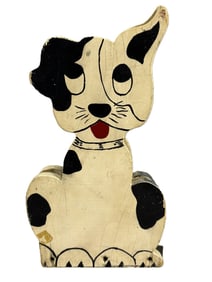 Pair Original Folk Art Hand Painted Black White Dog Bookends