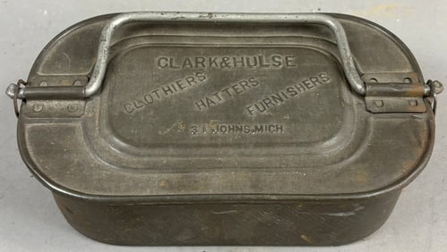 Clark & Hulse Clothiers Hatters Furnishers St Johns Michigan Advertising Lunch Pail