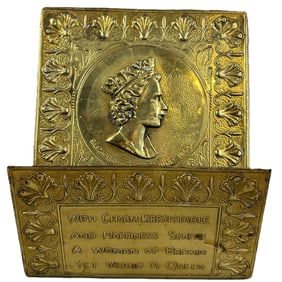 Queen Elizabeth 1953 Embossed Brass Advertising Wall Box